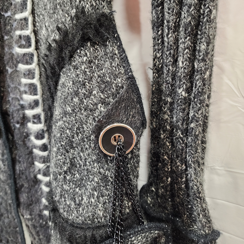 Romantic Knit Cardigan Charcoal Gray Ruffle Trim Vintage Style Button Front Size - Picture 14 of 14